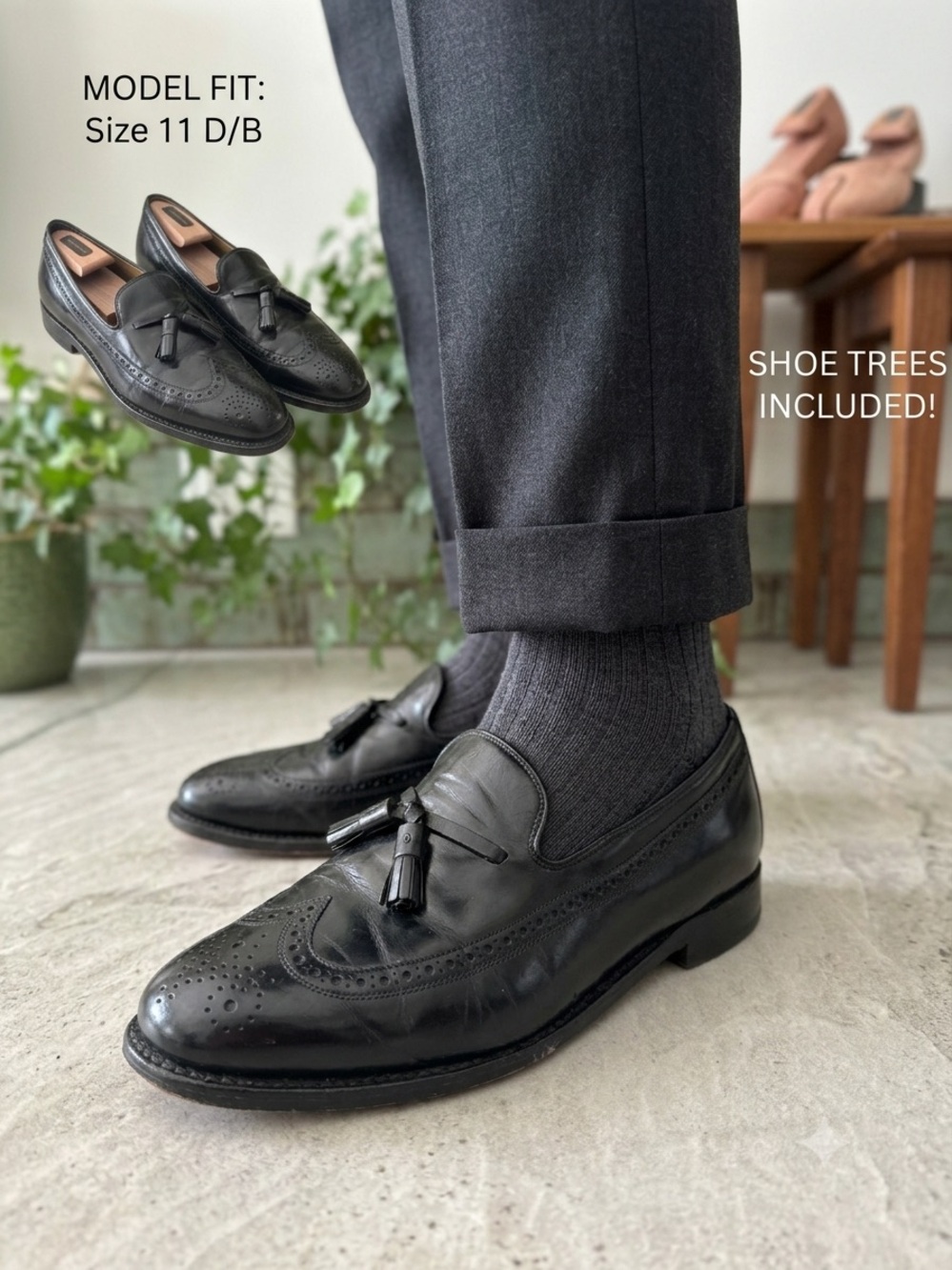 Allen Edmonds Men’s Black Leather Wingtip Tassel Loafers - Size 11 D/B